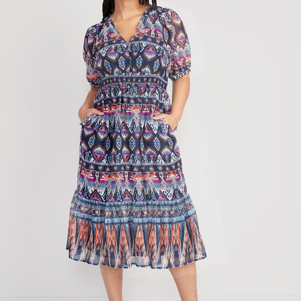 Old Navy Boho Midi Dress with Geometric Pattern